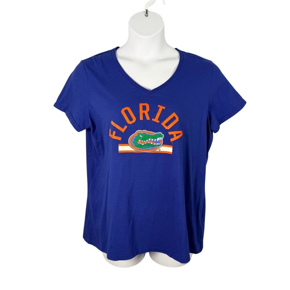 Florida Gators‎ Top Womens XL Blue 100% Cotton Short Sleeve V-neck Tee Fanatics